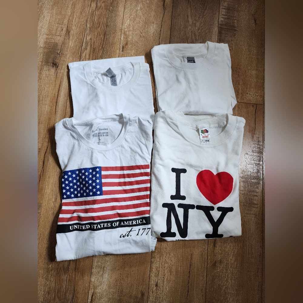 LOT OF 4 NEW I ❤️ New York USA FLAG White Shirt Men's L Short Sleeve Classic
